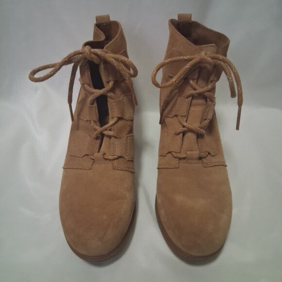 SOREL Suede Wedge Lace Up Ankle Bootie Women Brown/Chestnut/ Tan-10 - Picture 1 of 8